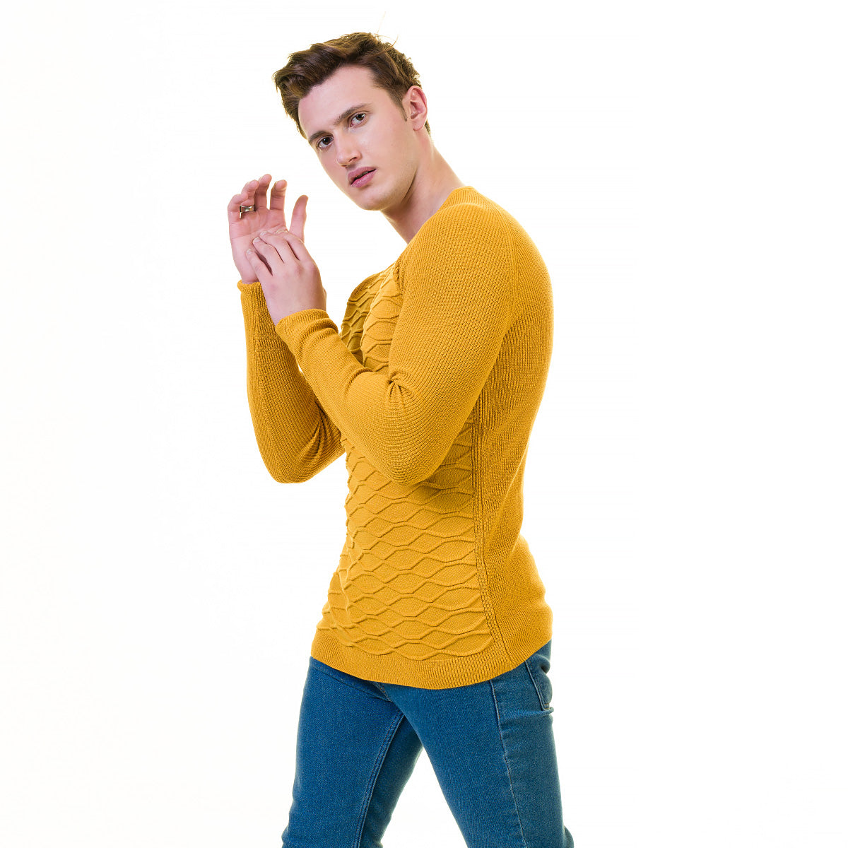 Yellow European Wool Luxury Zippered With Sweater Jacket Warm Winter Tailor Fit